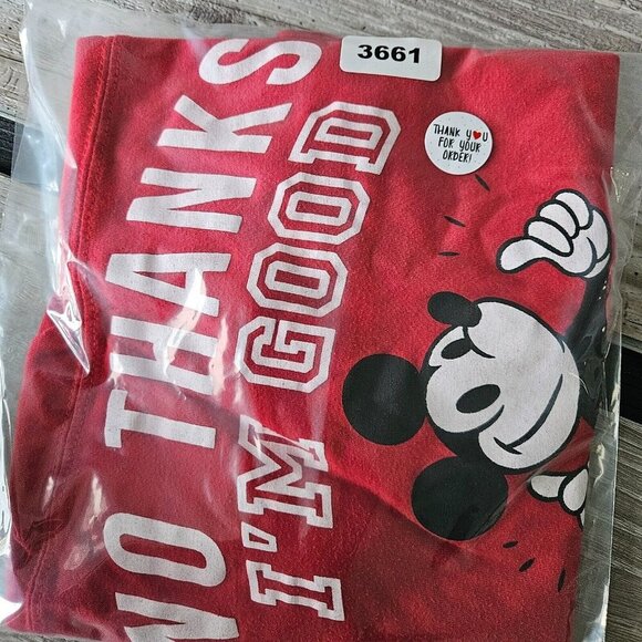 Disney Mickey Mouse T-Shirt Crop Jr XL 15-17 Red V Neck "No Thanks I'm Good" - Picture 9 of 10